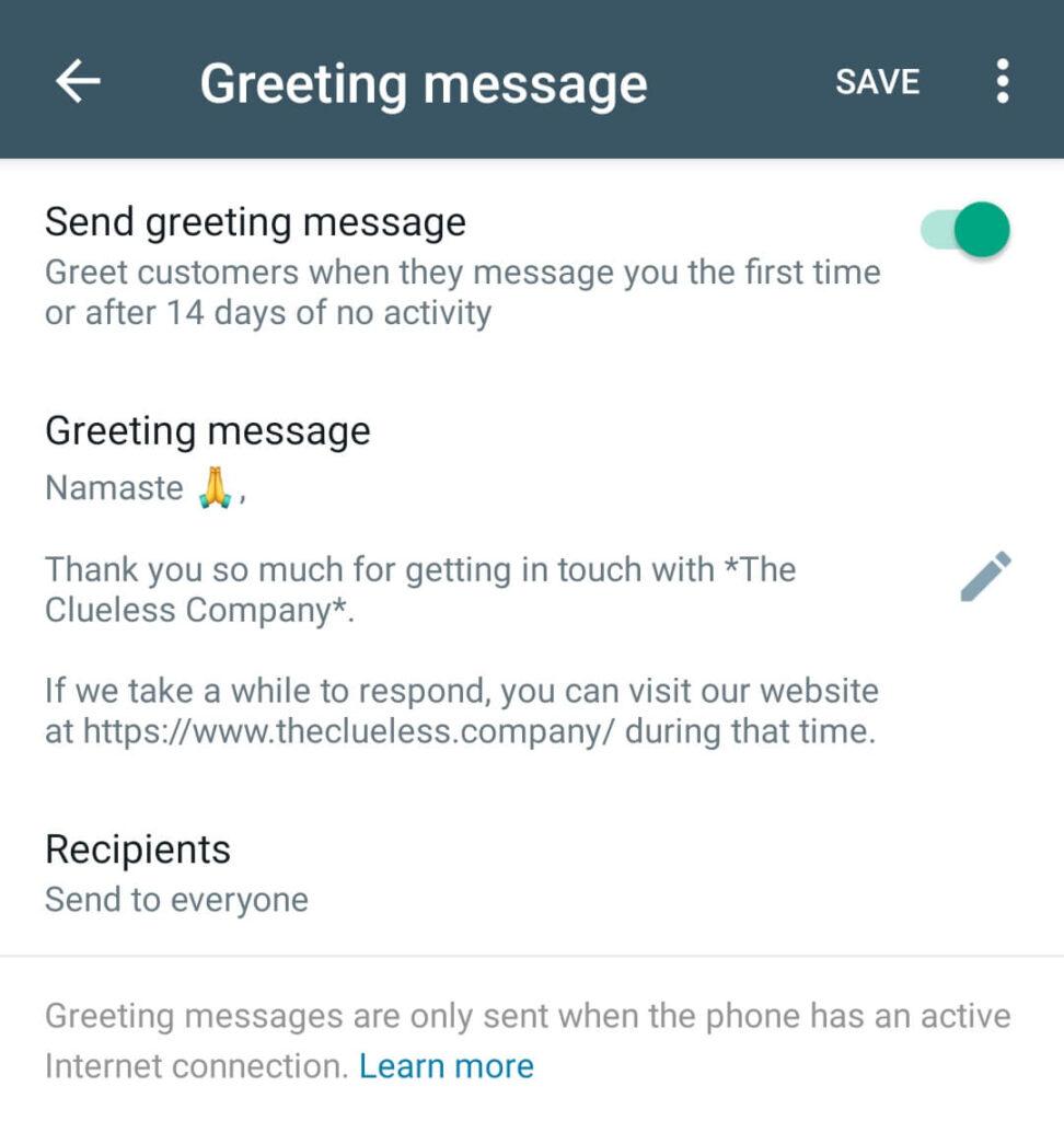 Auto replies are a good feature of WhatsApp Business