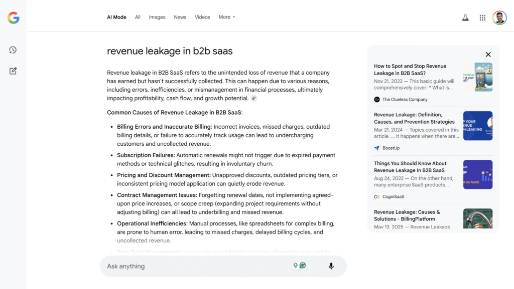How Google AI mode looks in desktop?